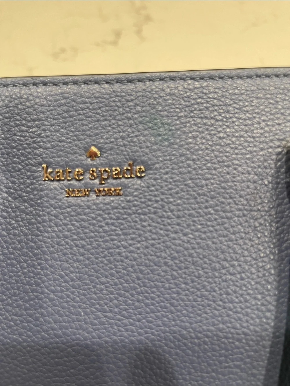 kate spade navy pebbled leather tote with gold logo